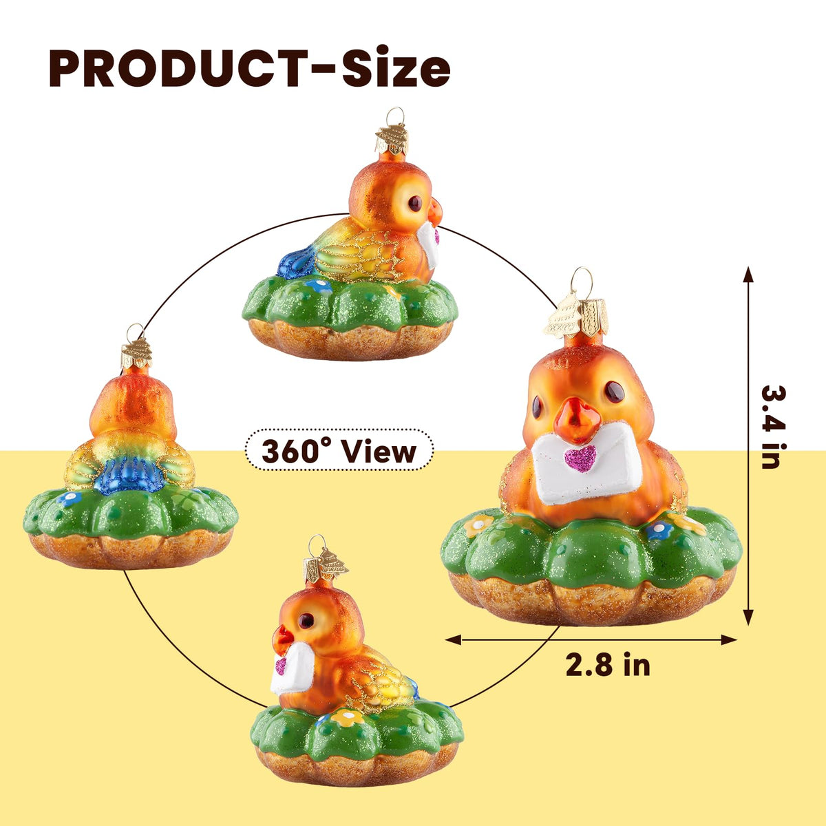 HZYC Bird Christmas Tree Ornaments,Hand-Blown Glass Christmas Ornaments,Parrot Donut Collection Hanging Ornaments,Glass Hanging Decorations for Animal Lovers Holiday Party Home Gifts (Donut&Parrot)