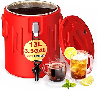 Insulated Beverage Dispenser 3.5 Gallon- Ice and Hot Drink Dispenser with 304 Stainless Steel Interior and Spout, Portable...