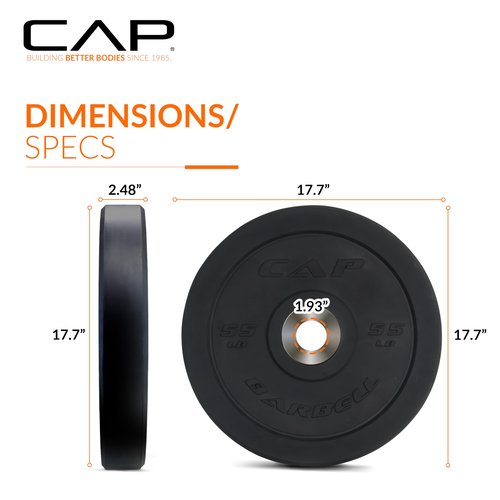 CAP Barbell PRO Olympic Bumper Plate, Black, 55 lb Single