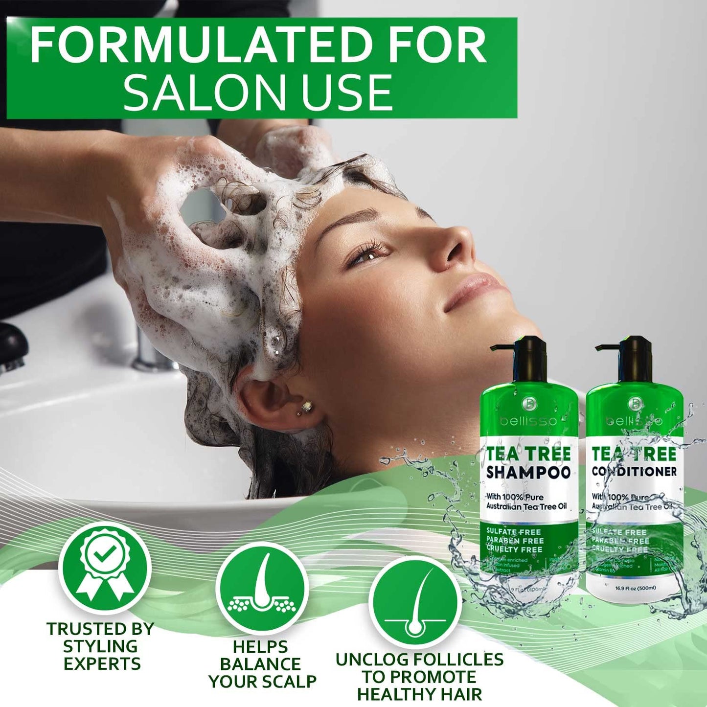 Tea Tree Shampoo and Conditioner Set - with 100% Pure Australian Tea Tree Oil - Anti Dandruff Sulfate and Paraben Free - Dry Sca