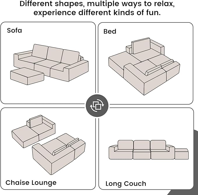 108" Boneless sectional Couch for Living Room,Convertible L-Shape Fleece Couches with Ottoman, Cloud Modular Sofa with Deep Seat for Bedroom, No Assembly, Orange