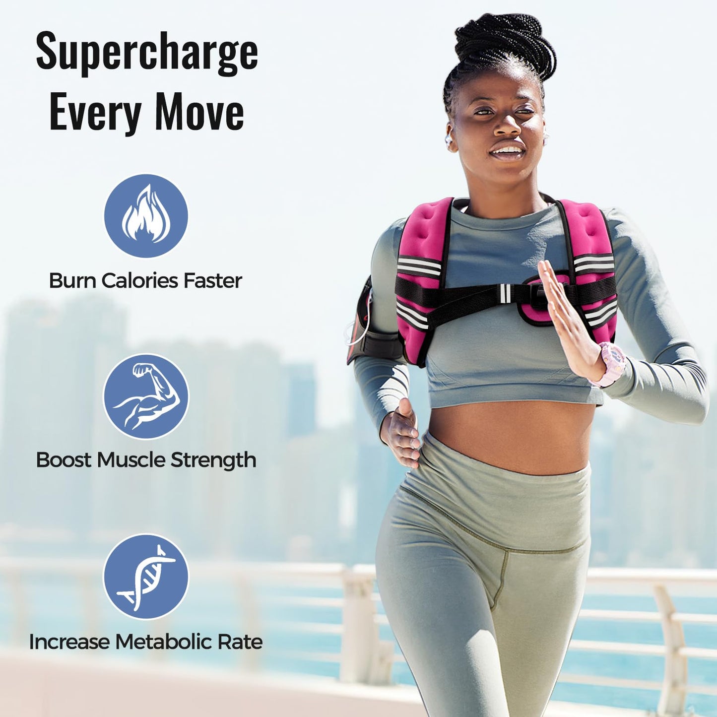 Zeerun Weighted Vest for Women & Men with Reflective Stripe and Adjustable Buckle, Comfortable & Durable Rucking Vest for Walking, Running & Strength Training, 8LBS-Pink