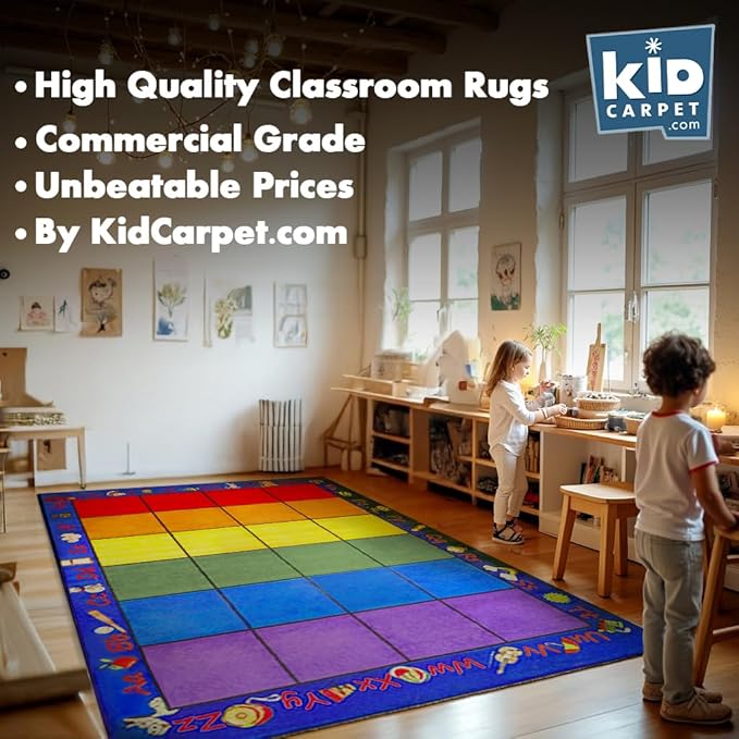KIDCARPET.COM Seating Rainbow with Alphabet 24 7'6" x 12' Rectangle, Educational Classroom Rug, Kids Learning Play Mat | Area Rug for Bedroom or Playroom