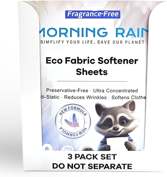 MorningRain Eco Fabric Softener Sheets for Washing Machine - Fragrance-Free, Preservative-Free, Ultra-Concentrated - 90 Sheets for Up to 180 Loads, Anti-Static, Reduces Wrinkles, Softens Clothes