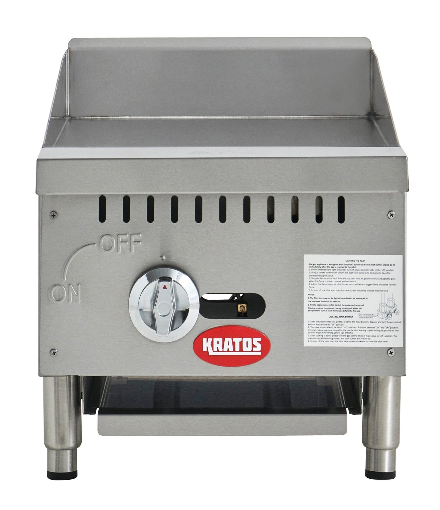 Kratos 15" Wide Commercial Countertop Griddle, Gas Hot Plate for Restaurants, Manual Control, 1 Burner, Compact Space Saving Gas Girddle, Powerful 30,000 BTU Output (29Y-176)
