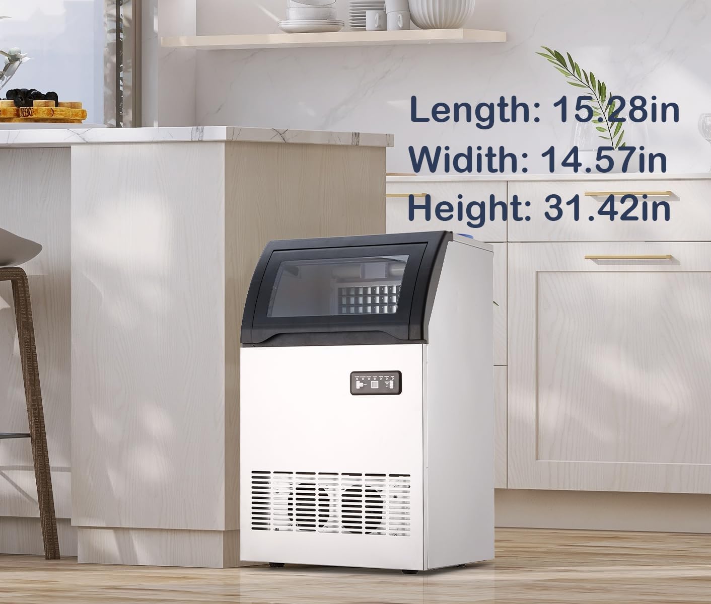 Commercial Ice Maker Machine, 150LBS/24h with 33LBS Ice Storage Bin, Under Counter Countertop Ice Machine, Self-Cleaning, Stainless Steel Freestanding,Ice Scoop, Quiet Compressor for Home and Business