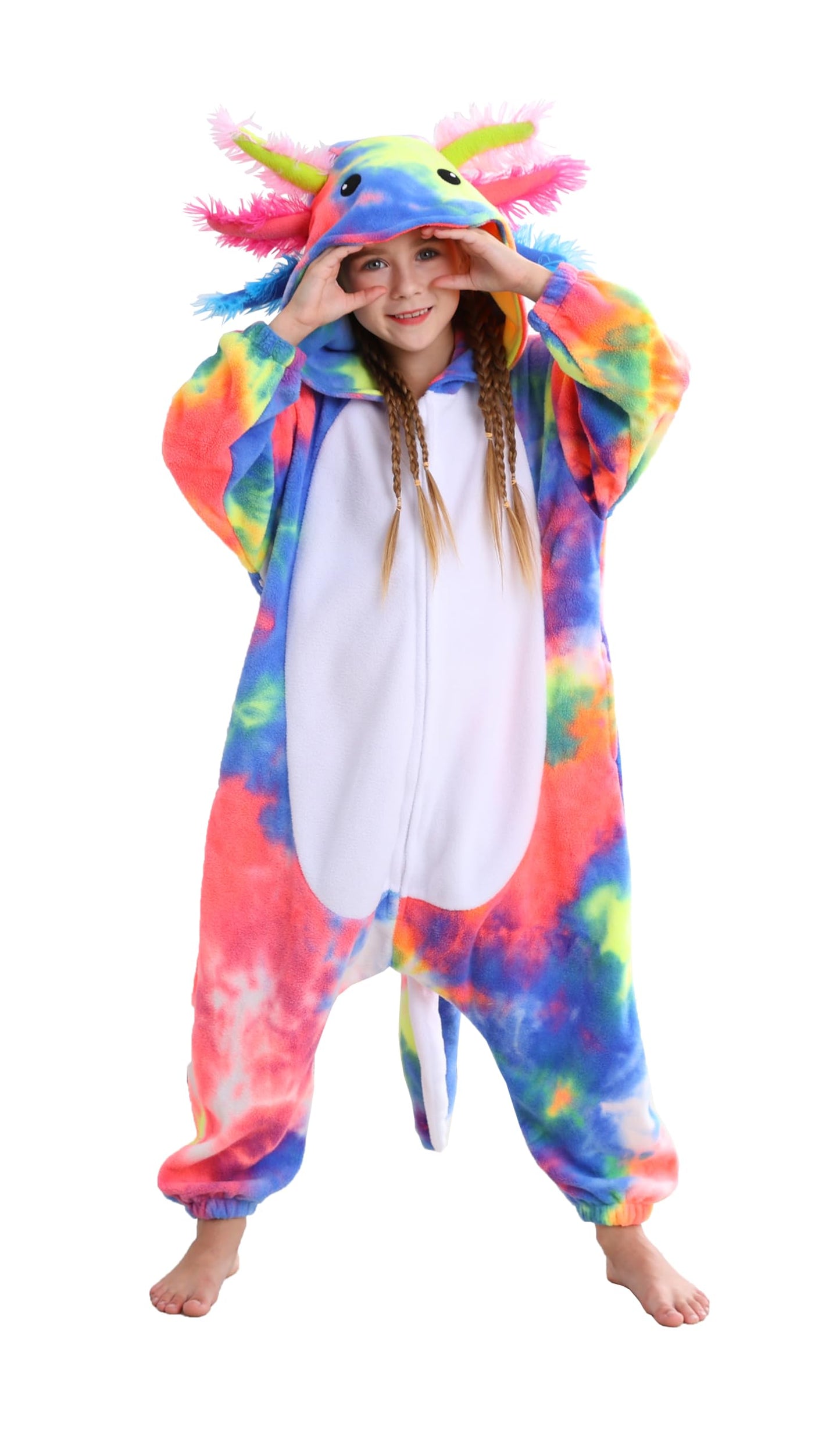 ATOZ Unisex Children Animal Dyeing Axolotl-Red Onesie, Halloween Costume Pajamas Christmas Cosplay Sleepwear For Boys Girls 6-7Y