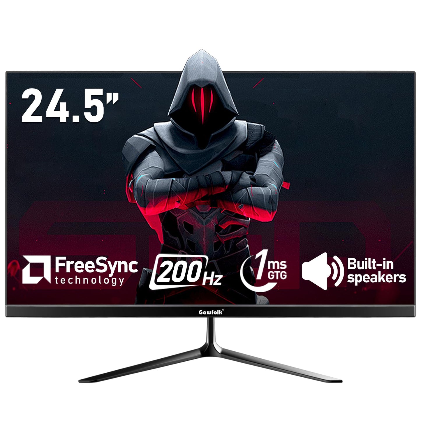 Gawfolk 24.5 Inch PC 200Hz Gaming Monitor, FHD 1080p screen, Built-in speakers,1ms without Bezel, freesync, 99% sRGB, 178 Angle