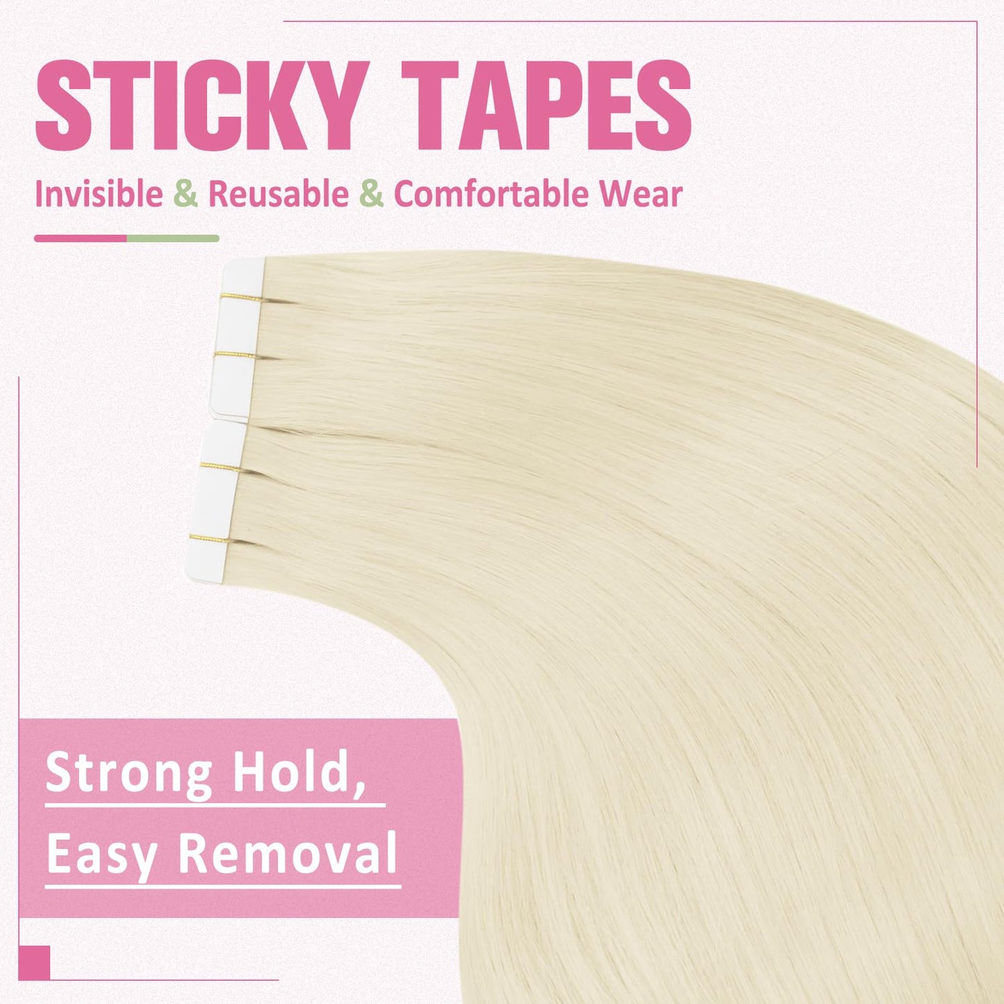 YoungSee Human Hair Tape in Extensions Platinum Blonde Tape in Hair Extensions Human Hair Platinum Blonde 16 Inch 20pcs Invisibl