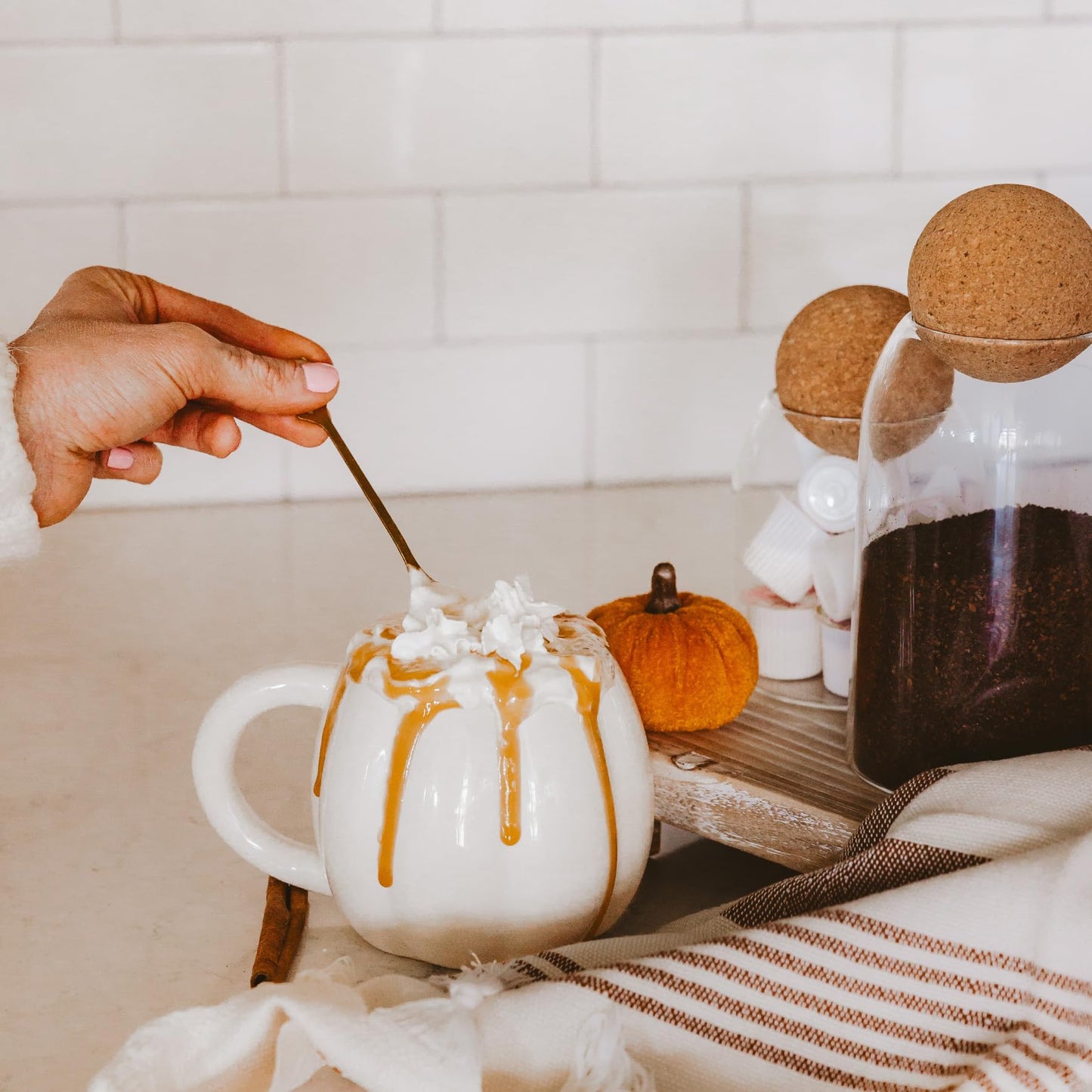 Sweet Water Decor Cream Pumpkin Coffee Mug - 19 oz Halloween Mug Dishwasher & Microwave Safe - Halloween Coffee Mug for Soothing Tea & Pumpkin Spice Latte - Ceramic Cream Fall Mug