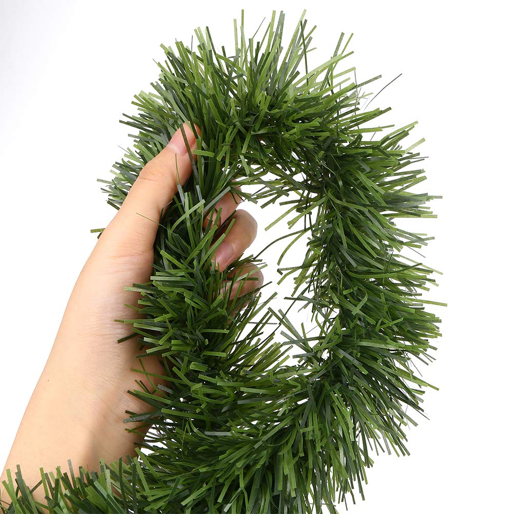 50 Feet Green Tinsel Artificial Pine Decorative Greenery Tinsel Stems Non-Lit Soft Twist Garland 12 Inch x 2Inch for Holiday Season Outdoor Indoor Party Decorations
