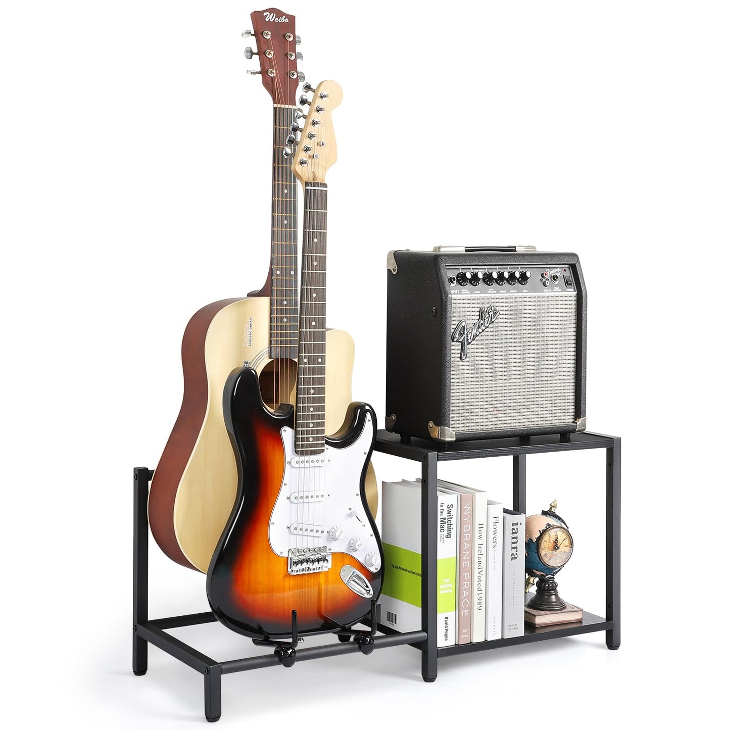 Bikoney Guitar Stand, 2-Tier Guitar Stands Floor with Guitar Amp Stand, Guitar Rack for Multiple Guitars and Guitar Accessories,