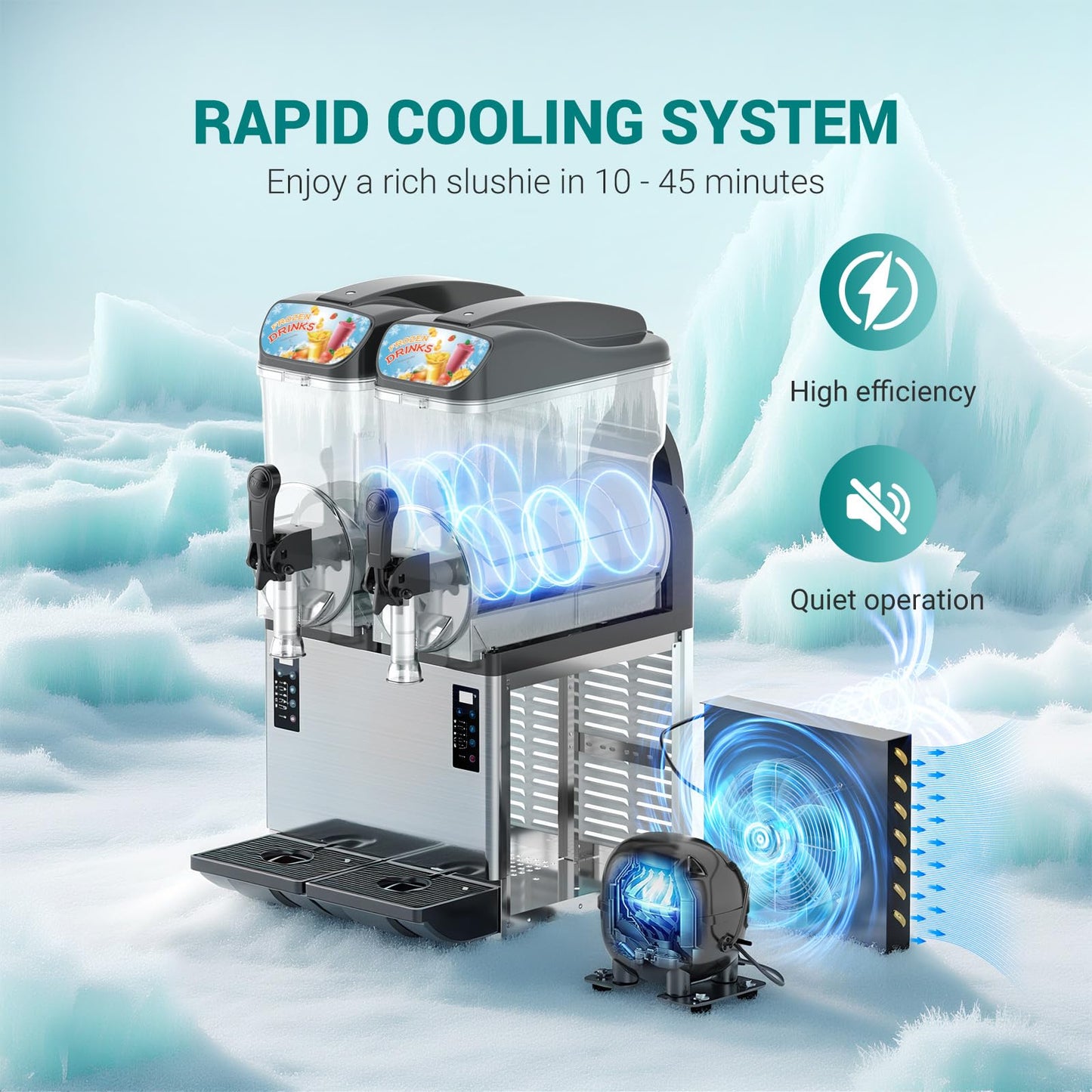 Mirfee 8 Gal Commercial Slushy Machine with LED Light, 15-45 Minutes to Make,Commercial Frozen Drink Machine with 5 Preset Programs, 110V Margarita Slushie Maker, for Wine Cocktails, Daiquiri Juice