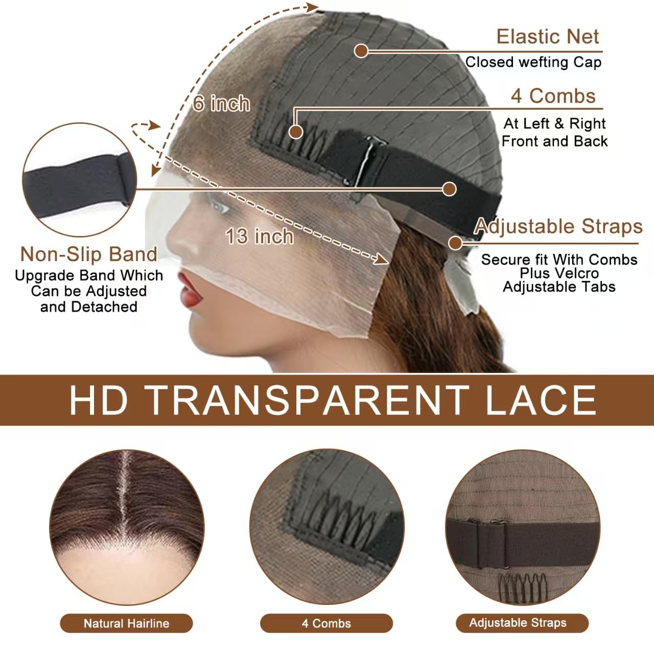 OOVVDA 200% Density Chocolate Brown Lace Front Wig Human Hair Straight 13x6 HD Transparent Lace Frontal Wigs Human Hair Pre Pluc