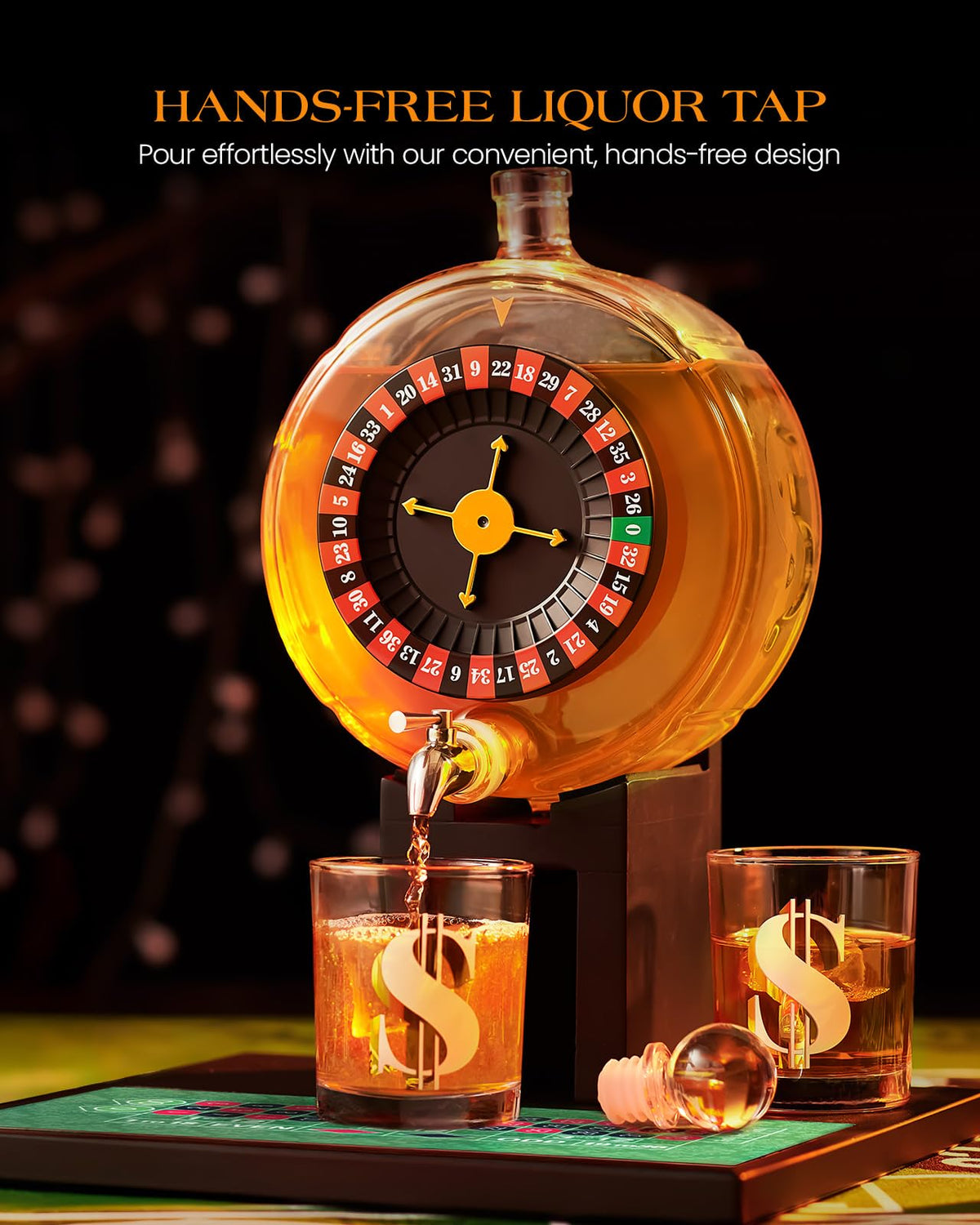 Kollea Roulette Whiskey Decanter Set, 60.9 Oz Casino-Style Slot Decanter with 4 Dollar Glasses, Fathers Birthday Gifts for Men Dad, Him, Liquor Dispenser for Anniversary, Bar, Poker Night, Men Cave