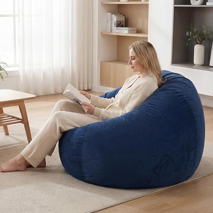 YuppieLife Large Foam Filled Bean Bag Chairs for Kids Teenagers Adults Living Room Gaming Relaxing 4F Machine Washable Lazy Sofa(Blue
