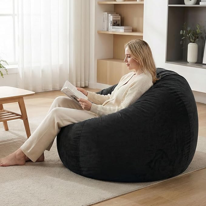 YuppieLife Large Foam Filled Bean Bag Chairs for Kids Teenagers Adults Living Room Gaming Relaxing 4F Machine Washable Lazy Sofa(Black