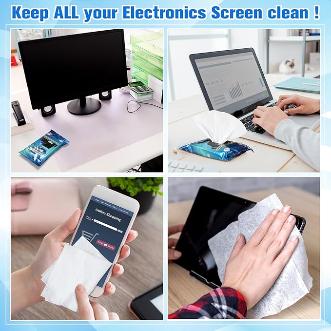 240 Wipes/12 Pack Electronic Cleaning Wipes, Pre-Moistened Screen Wipes for TVs, Computer, Monitor, Phones and Other Electronics, Resealable for a Freshness Lock, No Scratches, No Steaks