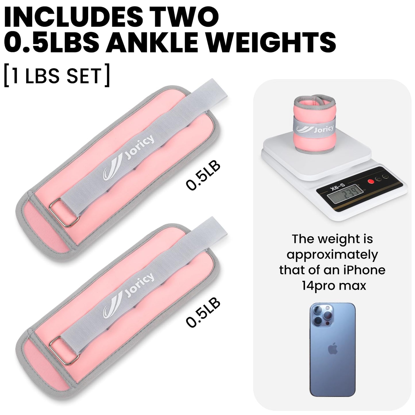 Ankle Weights, Wrist Leg Arm Weights for Women Men Kids with Adjustable Straps, Strength Training Weighted for Jogging, Running, Walking, Fitness, Gym Workout - 1LBS Pair (0.5 LB Each Weight), Light