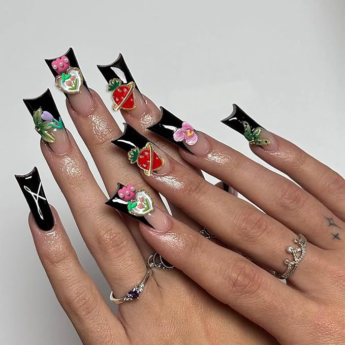 93 Pcs 3D Metal Spring Summer Flower Nail Charms with 24 Styles for Women Nail Art Decoration Jewelry