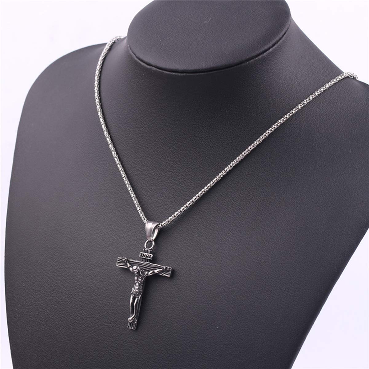 Axmerdal Stainless Steel Cross Necklace Jesus Christ Crucifix Cross Lord's Prayer Pendant for Men&Women 24 iNCH BOX CHAIN (gold)