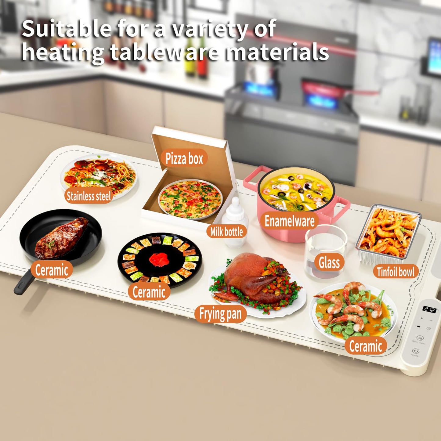 Electric Warming Tray&Food Warming MatFast Full Surface Electric Warming Tray with 7 Temp-Settings & 8H Timer, Portable Roll Up Food Warmer for Gatherings Parties Buffet -Oversized (Beige, 32''X15'')