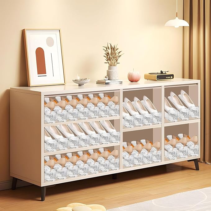 Shoe Slots Organizer,24 Pack Transparent Shoe Stacker Adjustable Shoe Slot Organizer Space Saver Shoe Rack Holder Shoes Storage Organizers for Closet,Transparent