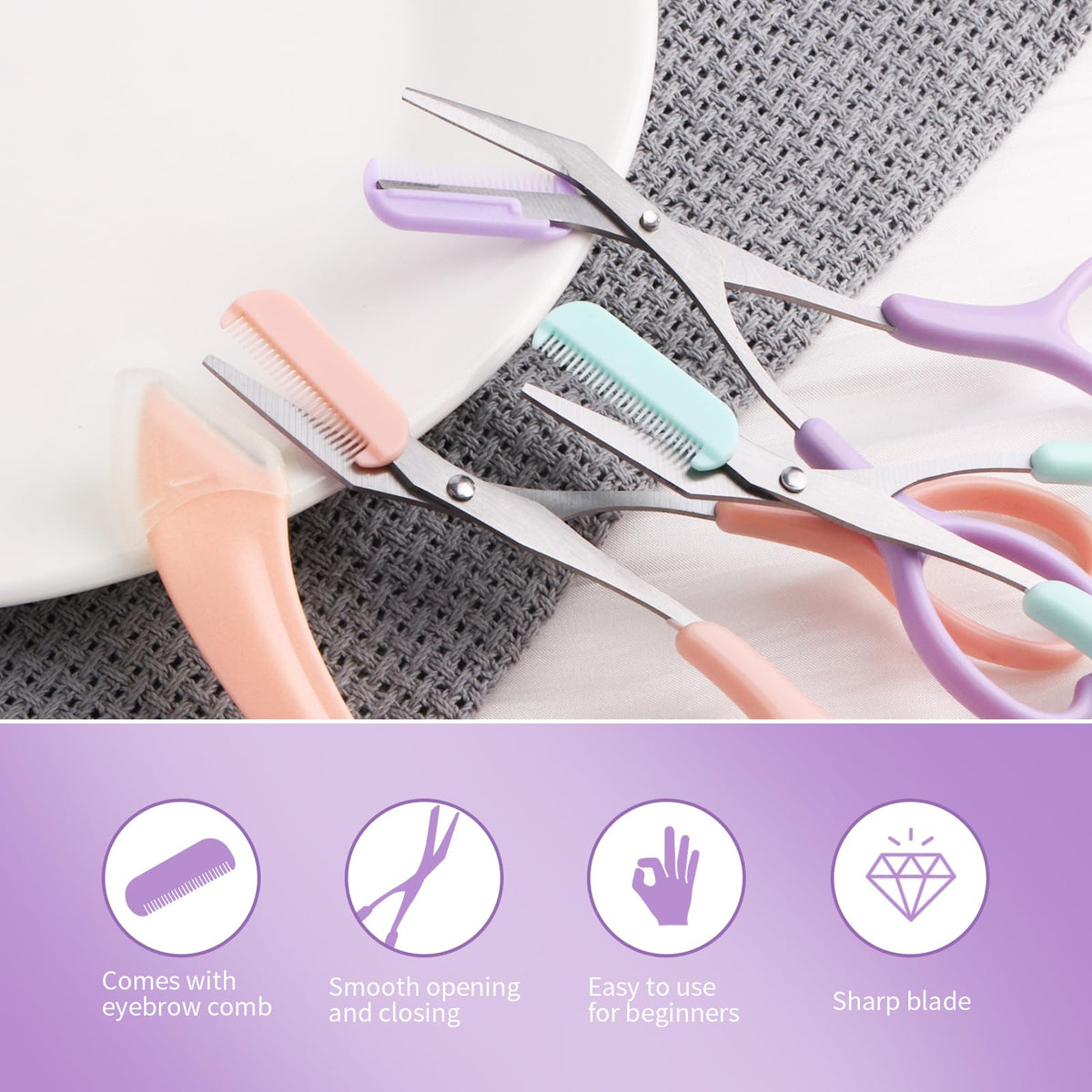 Eyebrow Scissors with Eyebrow Razor,Eyebrow Trimmer with Comb,Non Slip Finger Grips Trimmer Eyebrow Scissors, Hair Removal Beaut