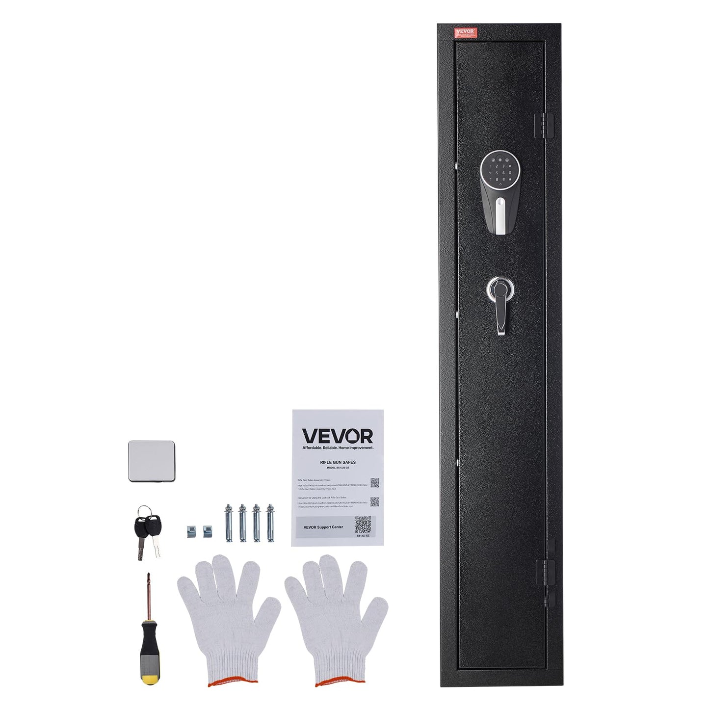 VEVOR Gun Safe, Heavy Duty Cold-Rolled Steel Rifle Cabinet with Digital Keypad & Key, Large Long Gun Cabinet with Magazine and LED Lighting, Adjustable for Rifles, Pistols, Shotgun(Assembly Required)
