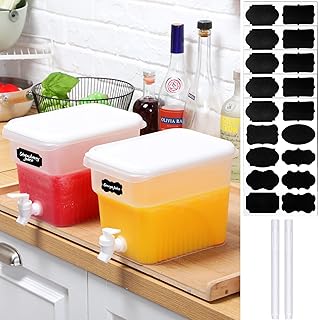 Mumufy 2 Pcs 1.32 Gallon Drink Dispensers for Parties with Spigot Plastic Beverage Dispenser for Fridge Juice Lemonade Con...