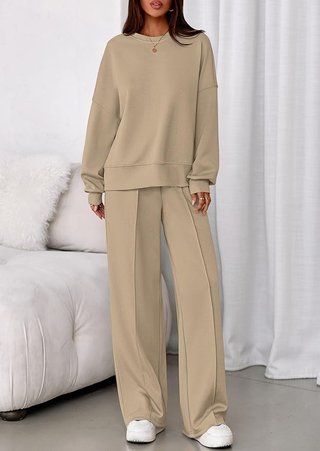 PRETTYGARDEN 2 Piece Sets For Women Fall Trendy Long Sleeve Sweatshirt Wide Leg Pants Loungewear Set Matching Sweatsuit