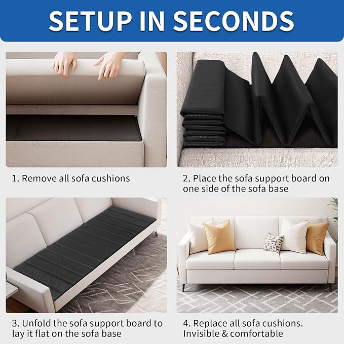 THMINS Heavy Duty Sofa Cushion Support Board, 21.5" x 70", Black, Double-Sided Non-Slip, Durable Plywood Construction Deep Support and Seat Protection