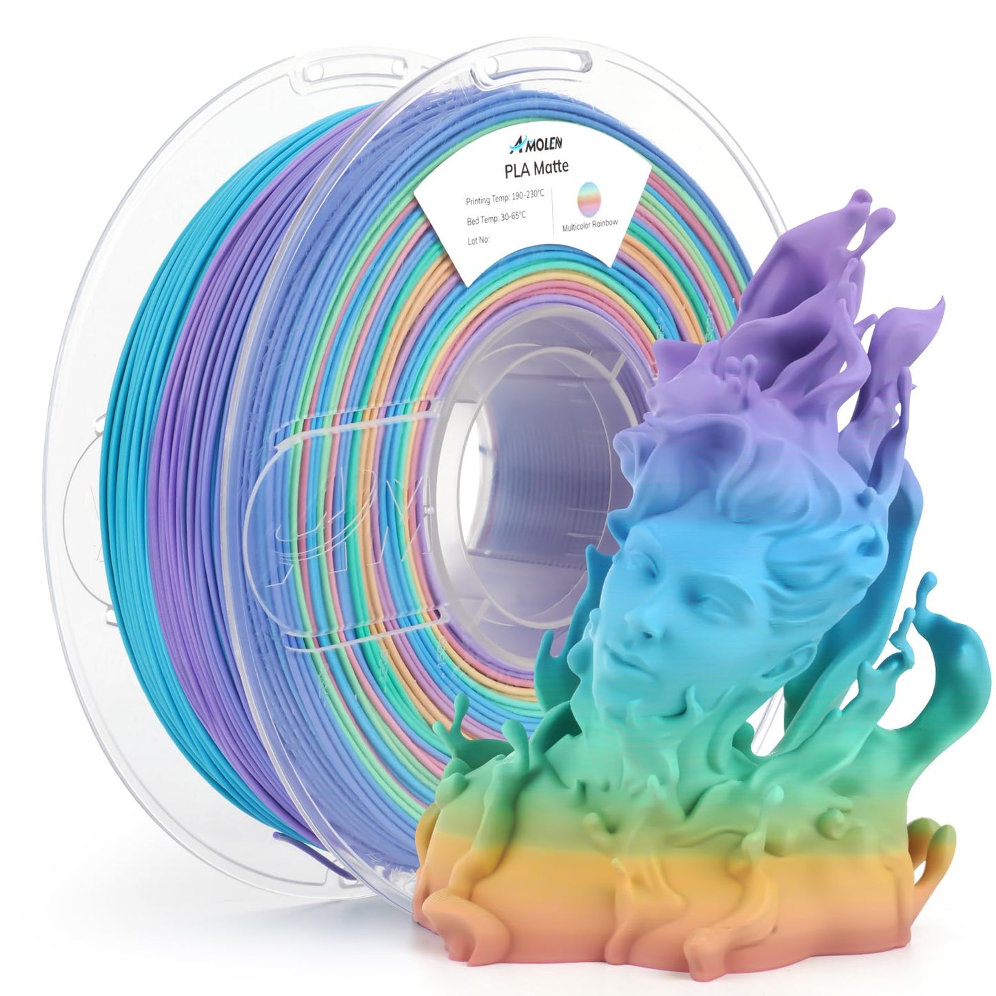 AMOLEN Matte Rainbow PLA 3D Printer Filament, 1.75mm, Multicolor Matte Finish Color Changing Rainbow PLA Filament with Blue Gree
