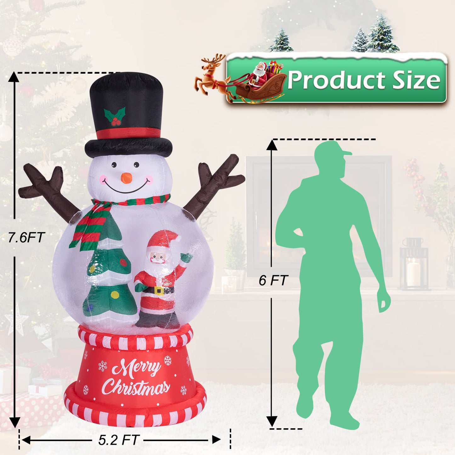 Christmas Inflatables Outdoor Decoration Inflatable Christmas Snowman Globe with Santa Clause Tree Giant Outdoor Indoor Blow Up LED Lighted Yard Lawn Garden Home Party Decor