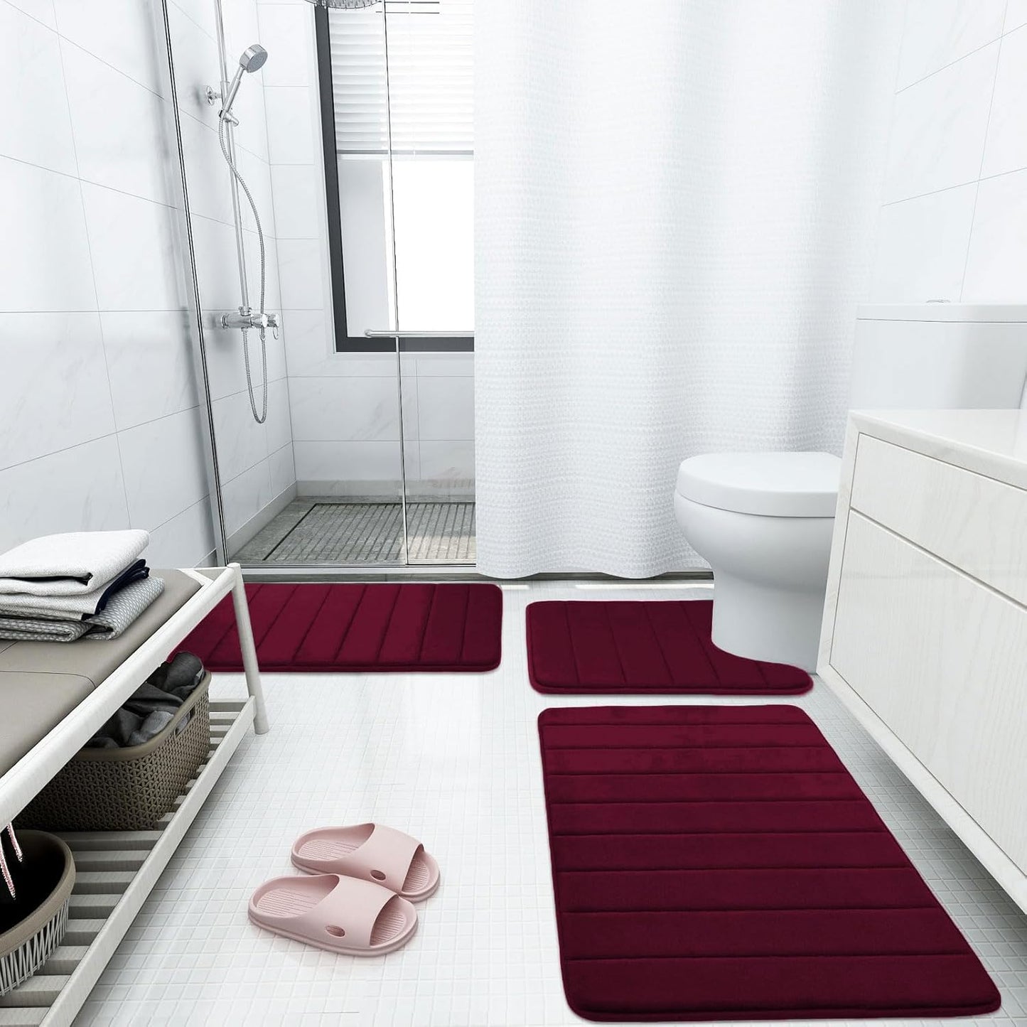 Buganda Memory Foam Bath Mat, 35.4" x 24", Ultra Soft and Non-Slip Bathroom Rugs, Water Absorbent and Machine Washable Bath Rug Runner for Bathroom, Shower, and Tub, Burgundy