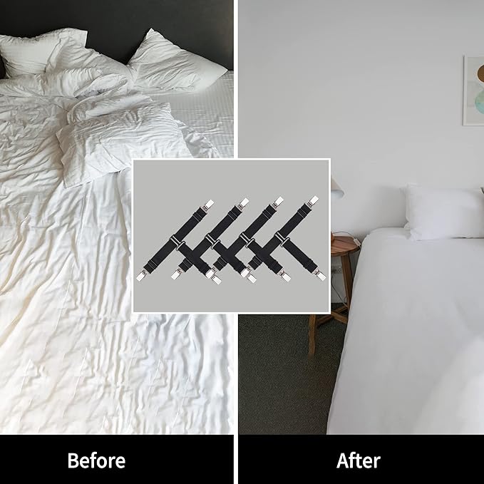 Upgrade Design Sheet Straps 4 PCS Bed Sheet Clips Adjustable Sheet Holders for Corners Fitted Sheet Clips Black