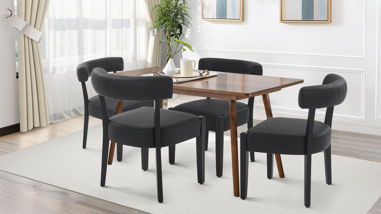 RNKSFX Faux Leather Dining Chairs Set of 4 Upholstered Kitchen & Dining Room Wooden Chairs Mid Century Modern Dining Chairs Low Back, Black