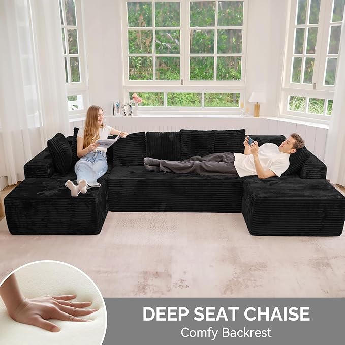 131'' Large Sectional Couches with Chaise, U Shaped Cloud Sofa, No Assembly Required Deep Seat Modular Lounge Bed for Living Room 1PCS, Bedroom