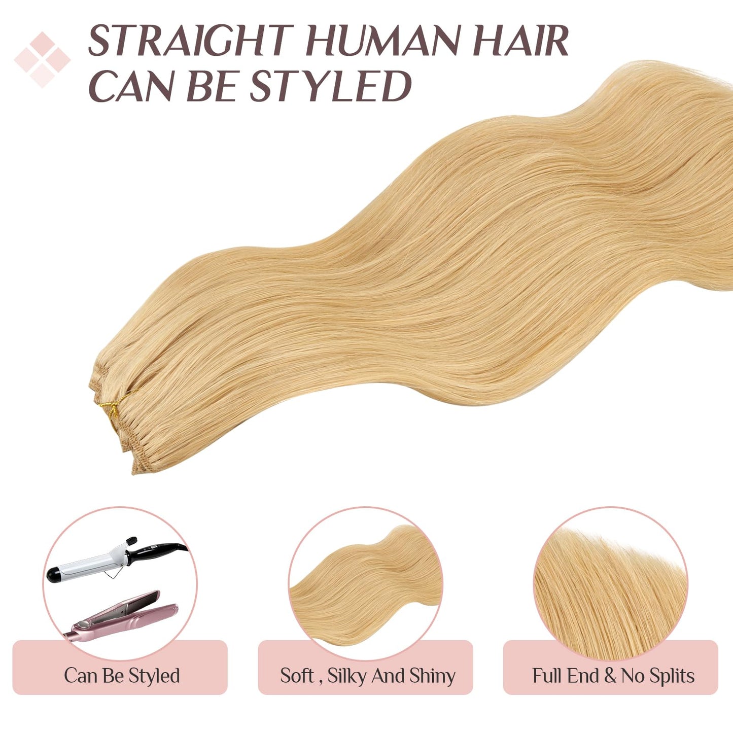 MAXITA Hair Extensions Clip in Human Hair, 7PCS 120g Light Blonde 18 Inch,Clip in Hair Extensions Real Human Hair Extensions Nat