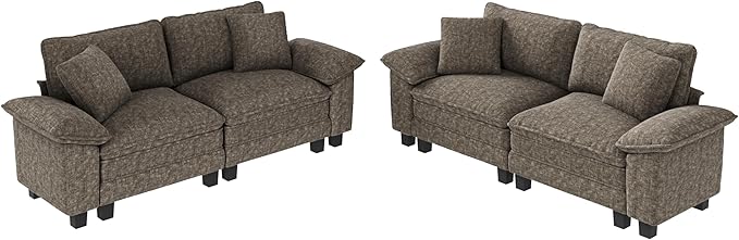 MIXPATIO L-Shaped Cloud Modular Sofa Set, Deep Seat 2-Piece 4-Seater Sectional Couch & Removable Arms, Plush Chenille for Living Room - Smoky Gray