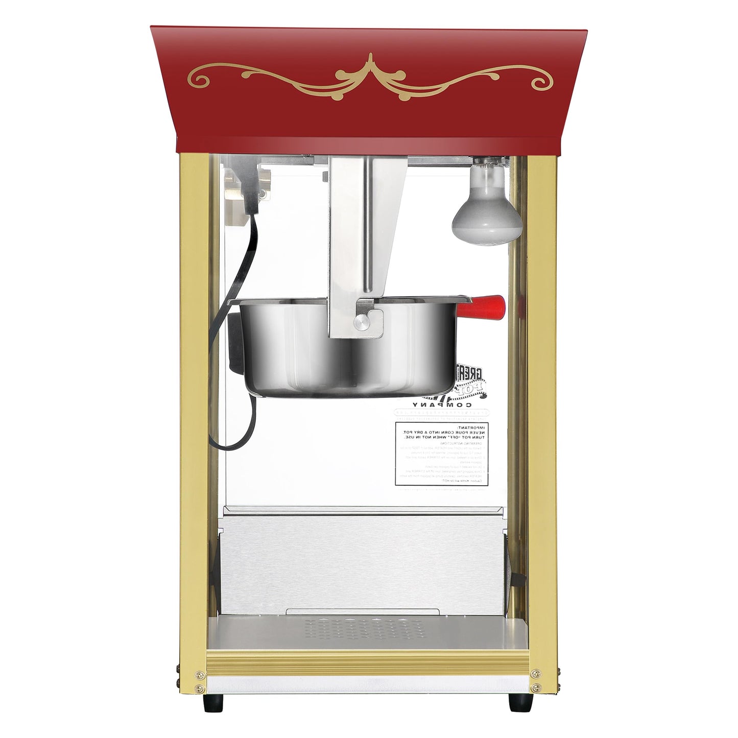 Matinee Popcorn Machine - 8oz Popper with Stainless-Steel Kettle, Reject Kernel Tray, Warming Light, and Accessories by Great Northern Popcorn (Red)