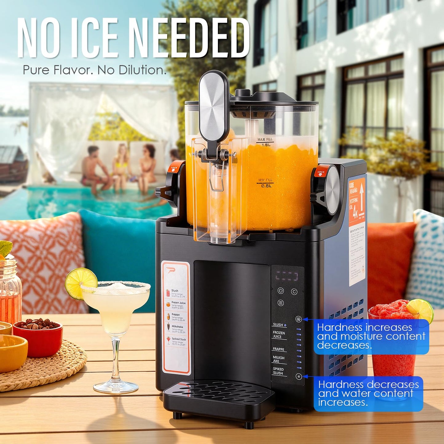 Slushie Machine for Home,No Ice Needed Frozen Drink Maker with 5 Presets Modes,Perfect for Slush,Frozen Juice,Frappe,Milk Shake,Spiked Slush,Adjustable Temperature