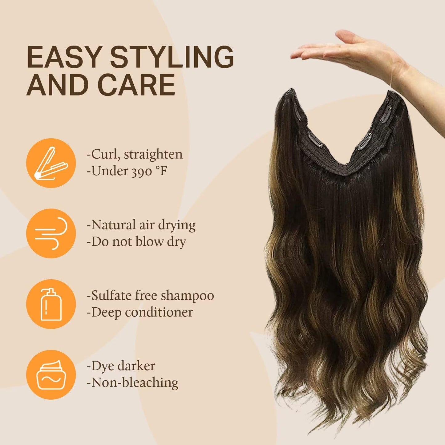 DOORES Wire Hair Extensions Human Hair, Balayage Light Blonde Highlighted Golden Blonde 120g 22 Inch, Wire Hair Extensions Fish