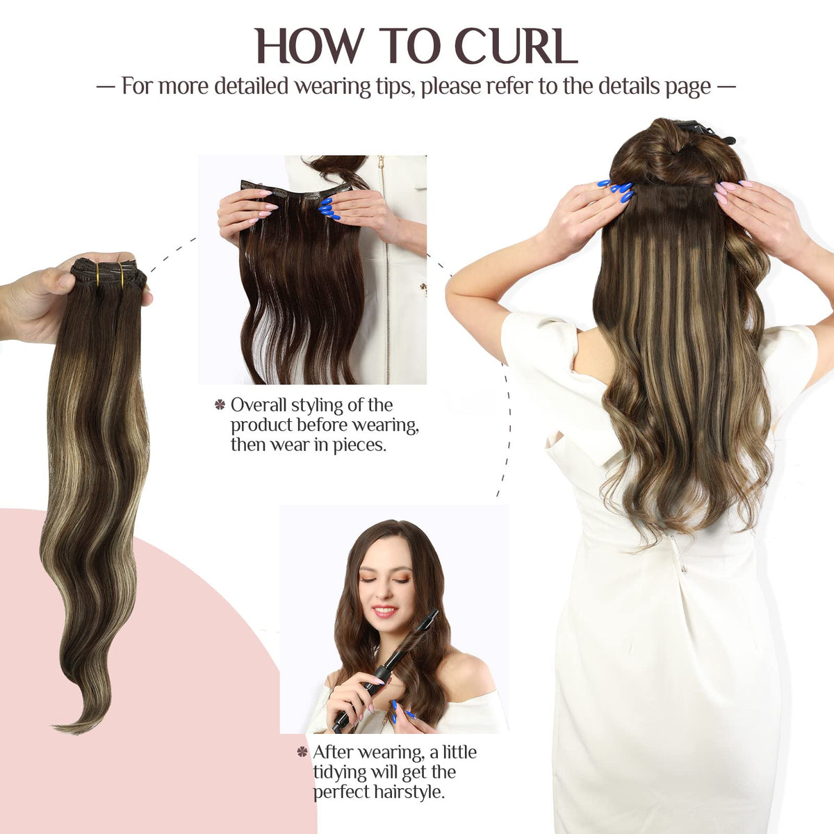 Clip in Hair Extensions Real Human Hair, 7pcs 120g Balayage Chocolate Brown to Honey Blonde 24 Inch, MAXITA Remy Hair Extensions