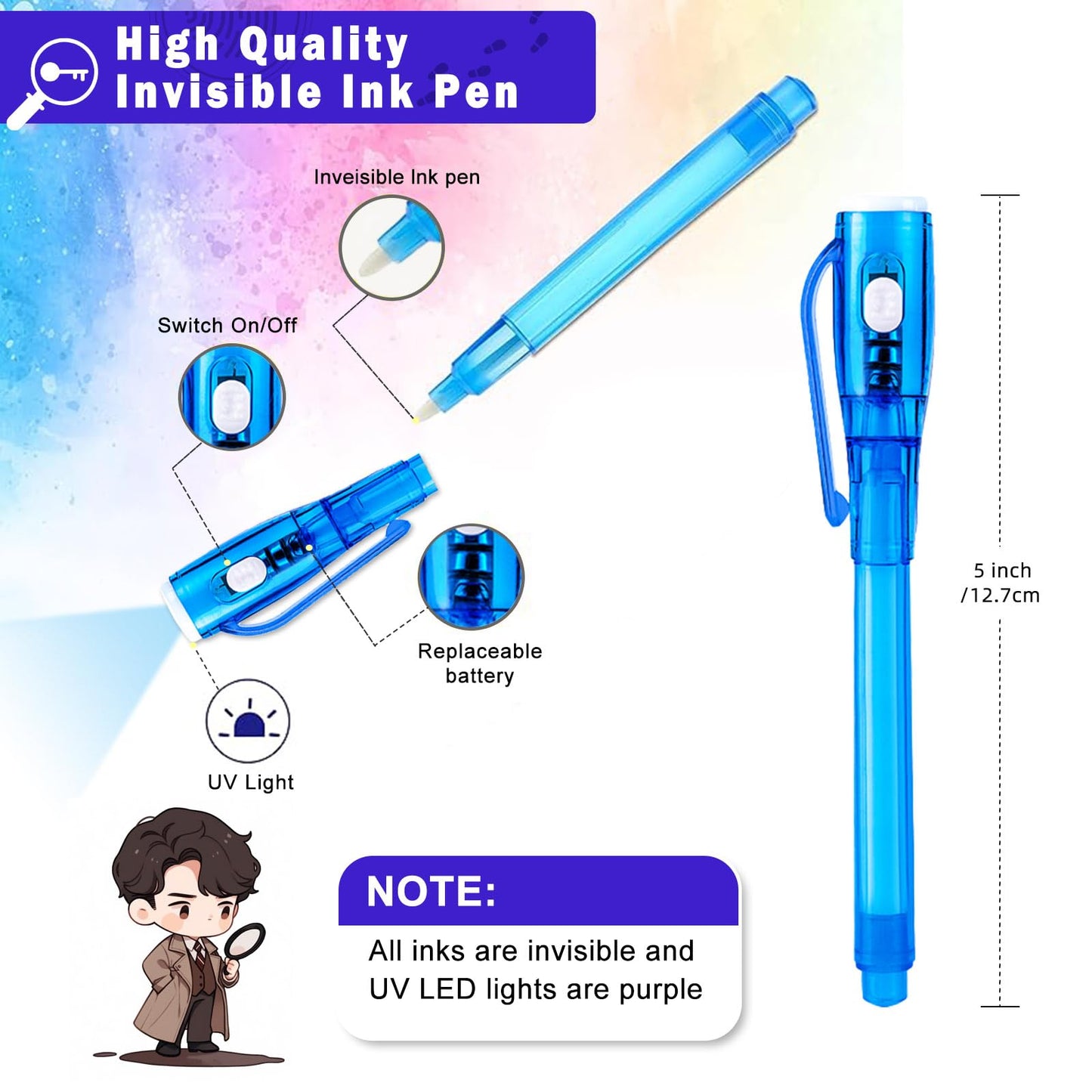 EODVICS Invisible Ink Pens, 28 PCS Upgraded Spy Invisible Ink Pen with UV Light Magic Marker for Secret Message Escape Room and Kids Christmas Goodies Bags Toy, Spy Pen Party Favors for Kids 8-12