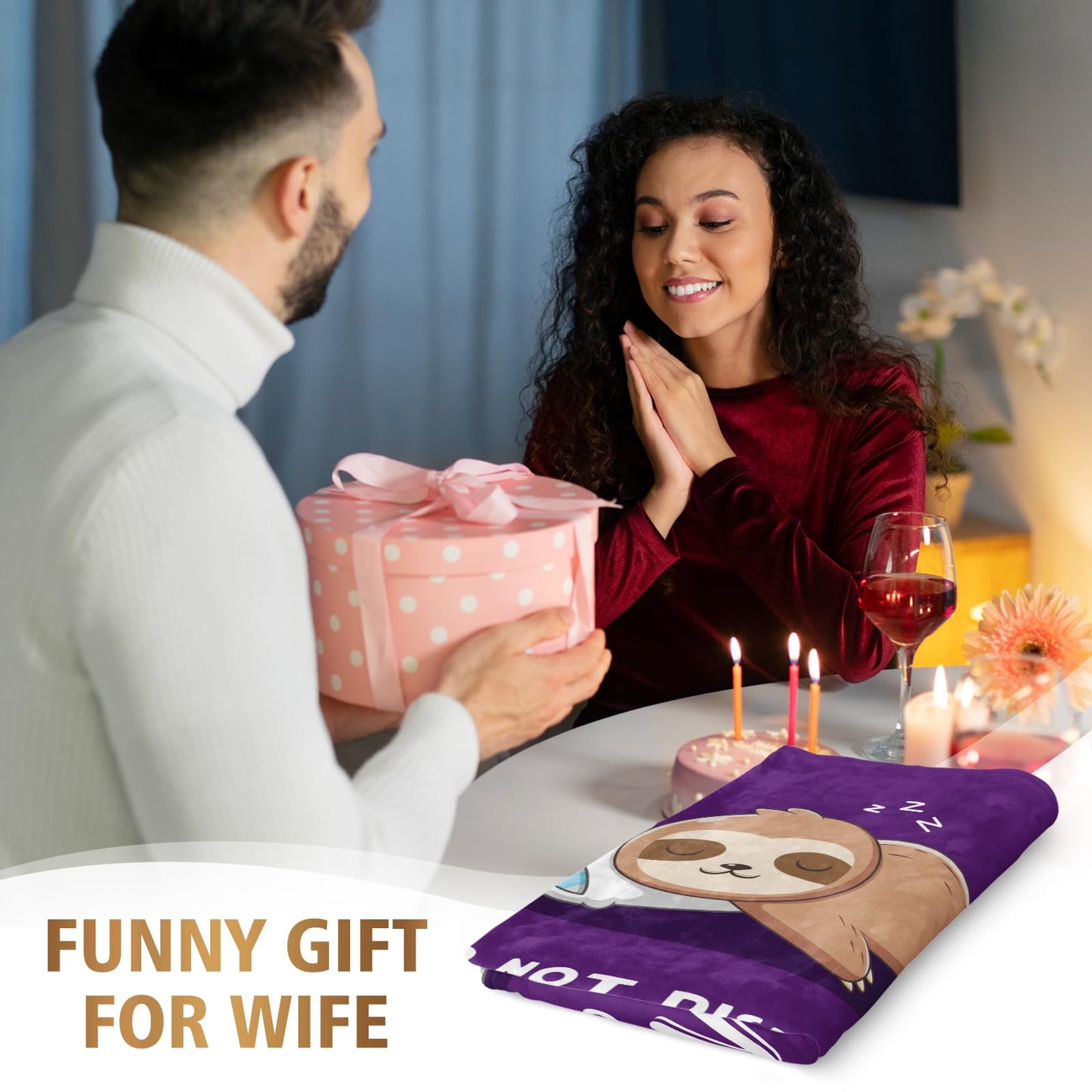 Funny Anniversary Birthday Gifts for Wife, Wife is Charging Sloth Blanket, Wifey Gifts from Husband, Wedding, Mother's Day, Valentines Day Present for Women, Super Soft Blanket for Her