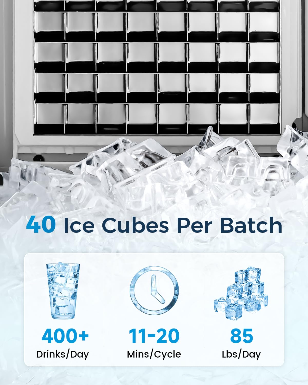 Feelfunn Commercial Ice Maker with Water Pump, 85Lbs/Day, Built-in Undercounter Ice Maker with Auto-Cleaning & Timer, Freestanding Stainless Steel Ice Machine for Restaurant Home Bar Office