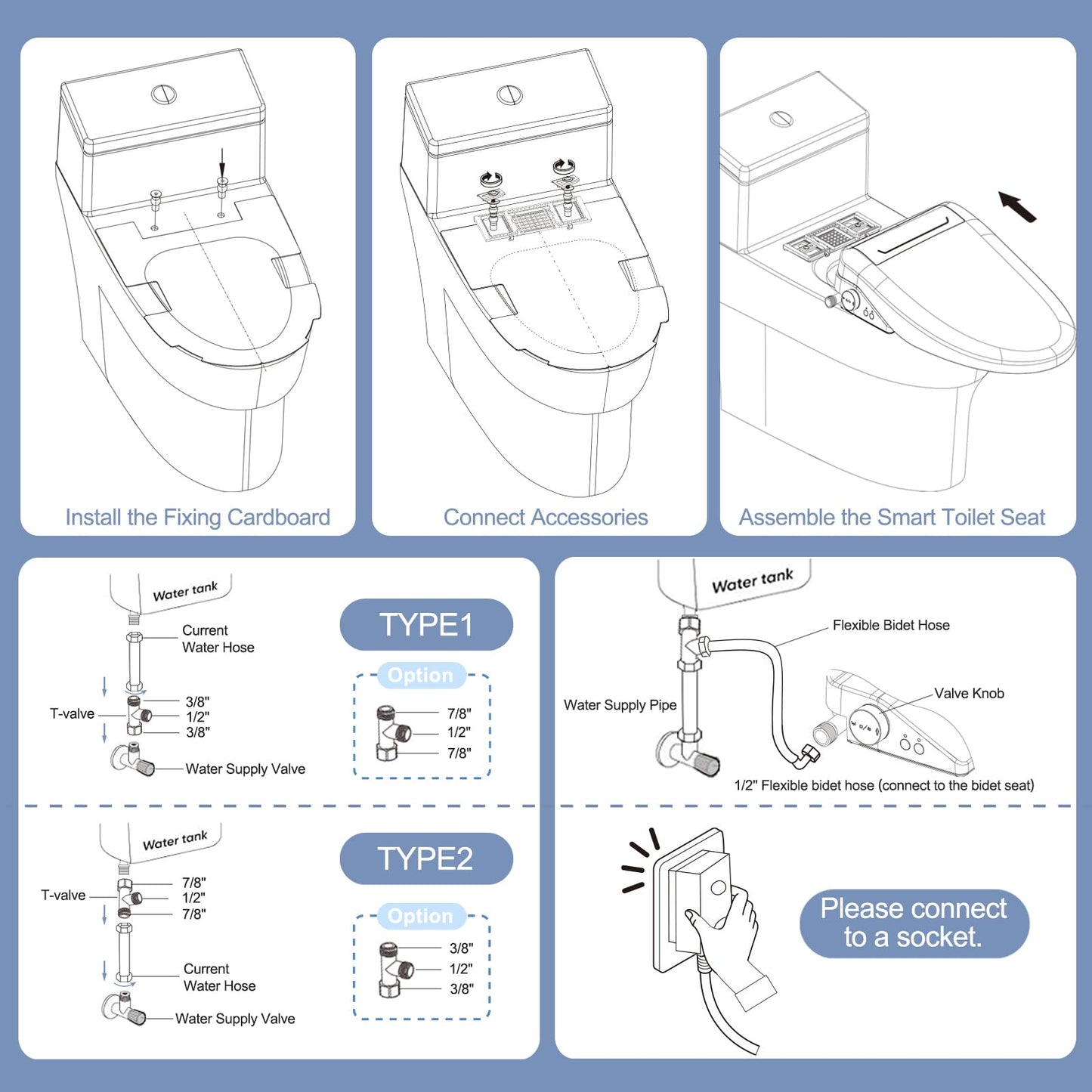 Bidet Toilet Seat Elongated, Smart Heated Bidet Toilet Seats with AUTO - Water & Dryer Slow Close Lid, Nozzle for 4 Cleaning Modes, Remote Control - Adjustable Water Pressure & Temp, LED Lighting