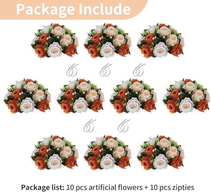 NUPTIO Terracotta Flower Ball Centerpieces: 10 Pcs Artificial Rose Kissing Balls for Wedding Party Tables - Faux Silk Floral Arrangements for Fall Home Thanksgiving Event Dining Decorations