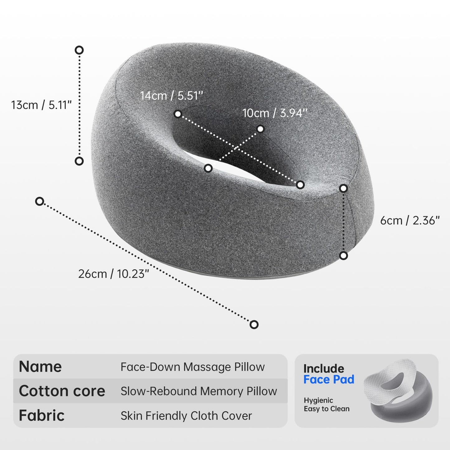 xiaomubiao Face Down Pillows Massage Pillow for Bed Headrest Prone Down Sleeping,Face Cradle,BBL Pillow After Surgery Post Eye Surgery Recovery & Vitrectomy Recovery Equipment Removable Cover Grey
